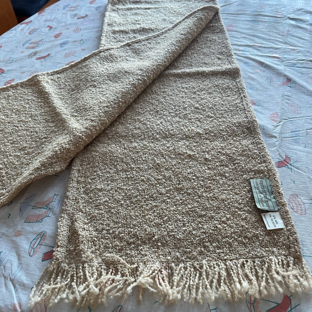 New Cream Boucle Textured Fringe wool scarf handcrafted in Ireland